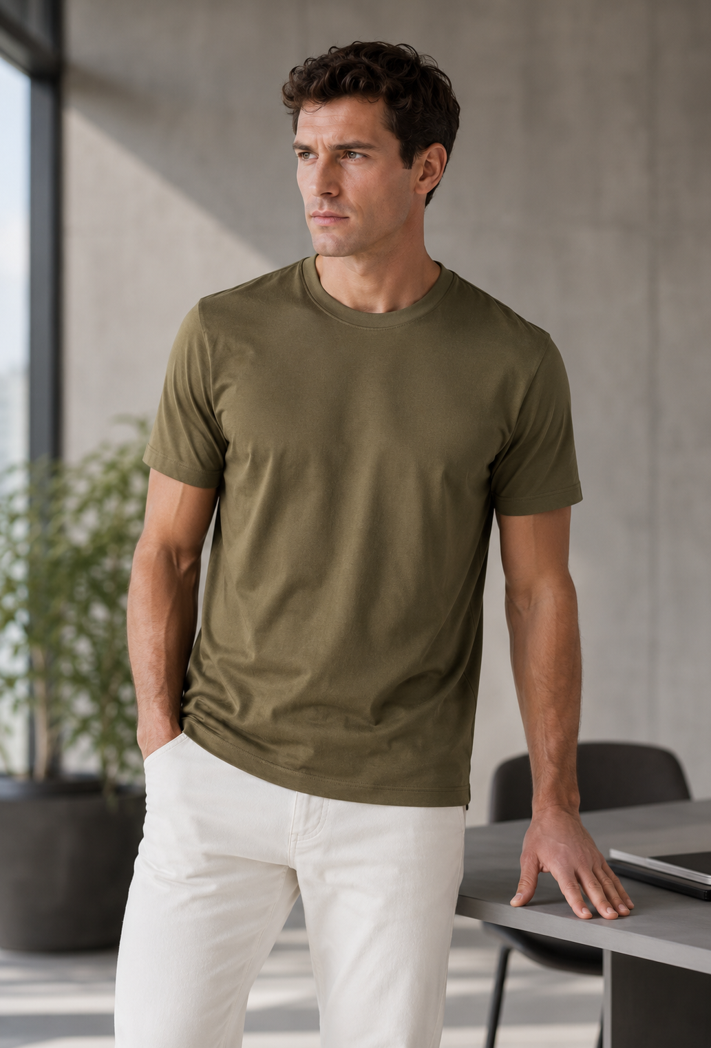 A U R É | Mercerized T-Shirt Olive Green