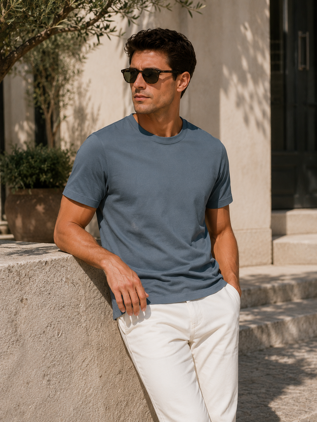 A U R É | Mercerized T-Shirt Steel Blue