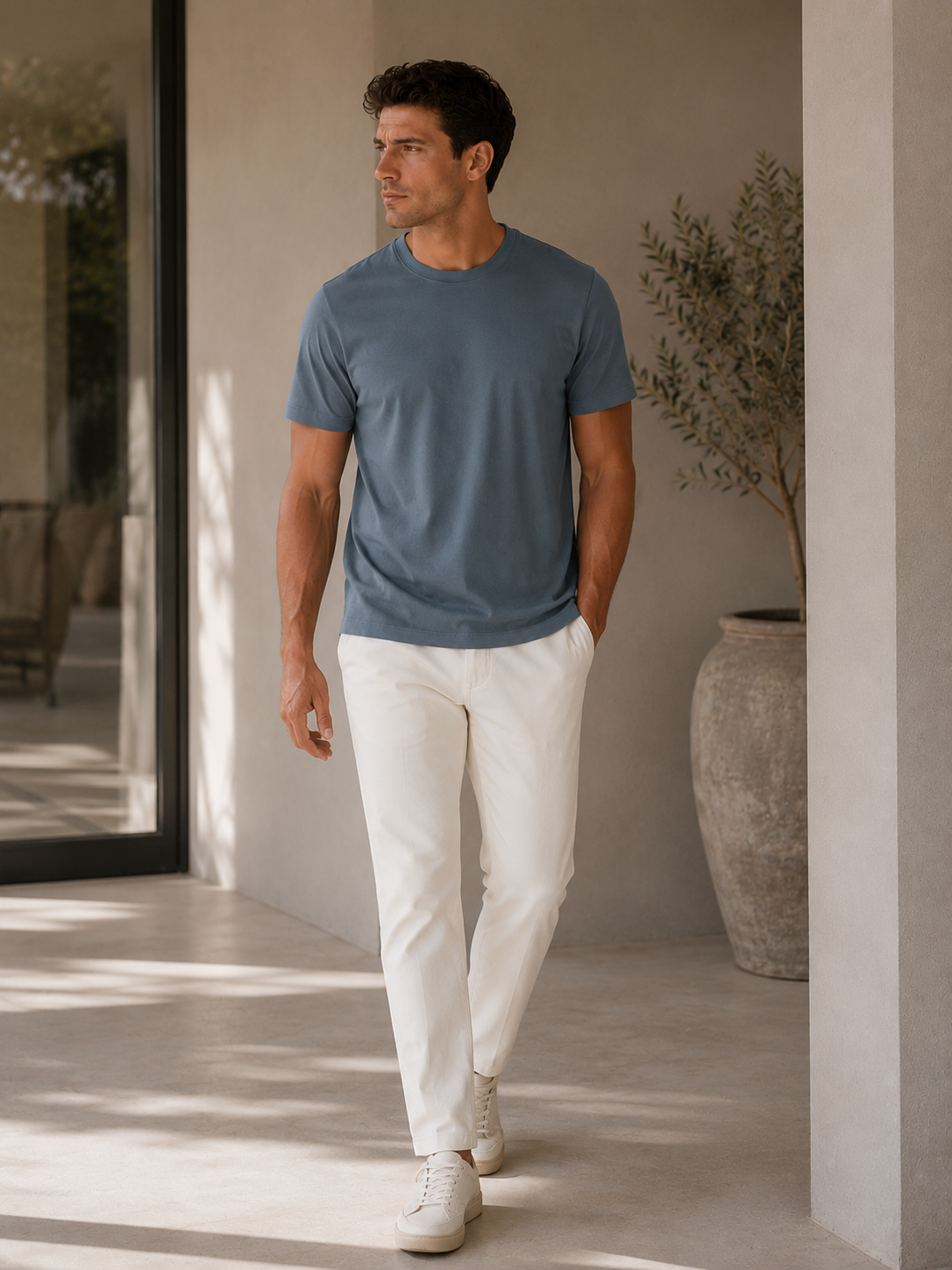 A U R É | Mercerized T-Shirt Steel Blue